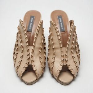 Zara Woven Leather Platform Heels | Nude Beige | Stiletto | Worn 2x